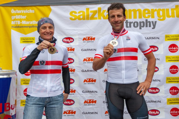 Sabine Sommer und Alban Lakata â€“ MTB Marathon Staatsmeister Bad Goisern 2020 (Foto: Jakob Knoll)