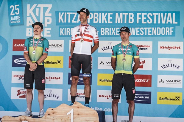 1. Alban Lakata, 2. Gregor Raggl, 3. Karl Markt â€“ MTB Marathon Staatsmeister KitzAlpBike 2021 (Foto: sportograf.de)